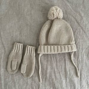 Zara knit cap and mittens - sand 3-5